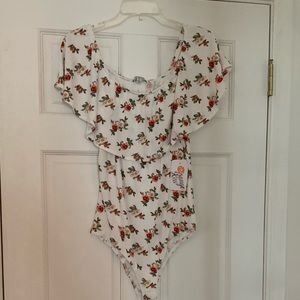Off the shoulder cute floral body suit.  NBW